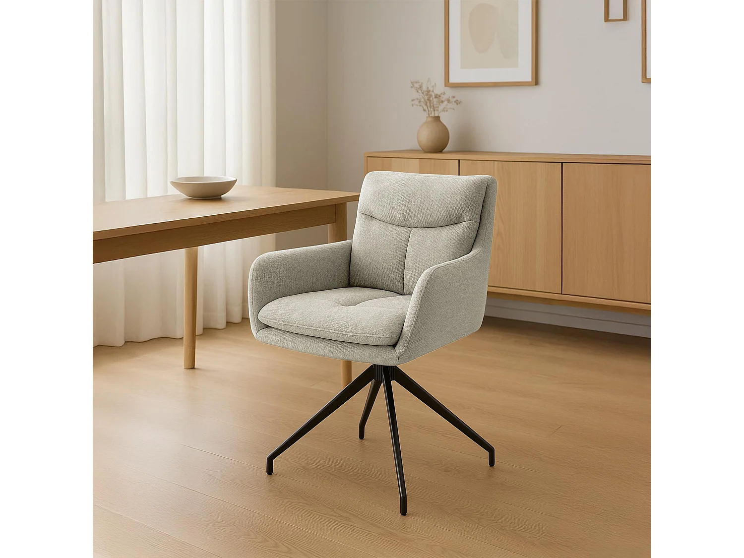 chaise salle à manger - Tissu - Crème - Somers