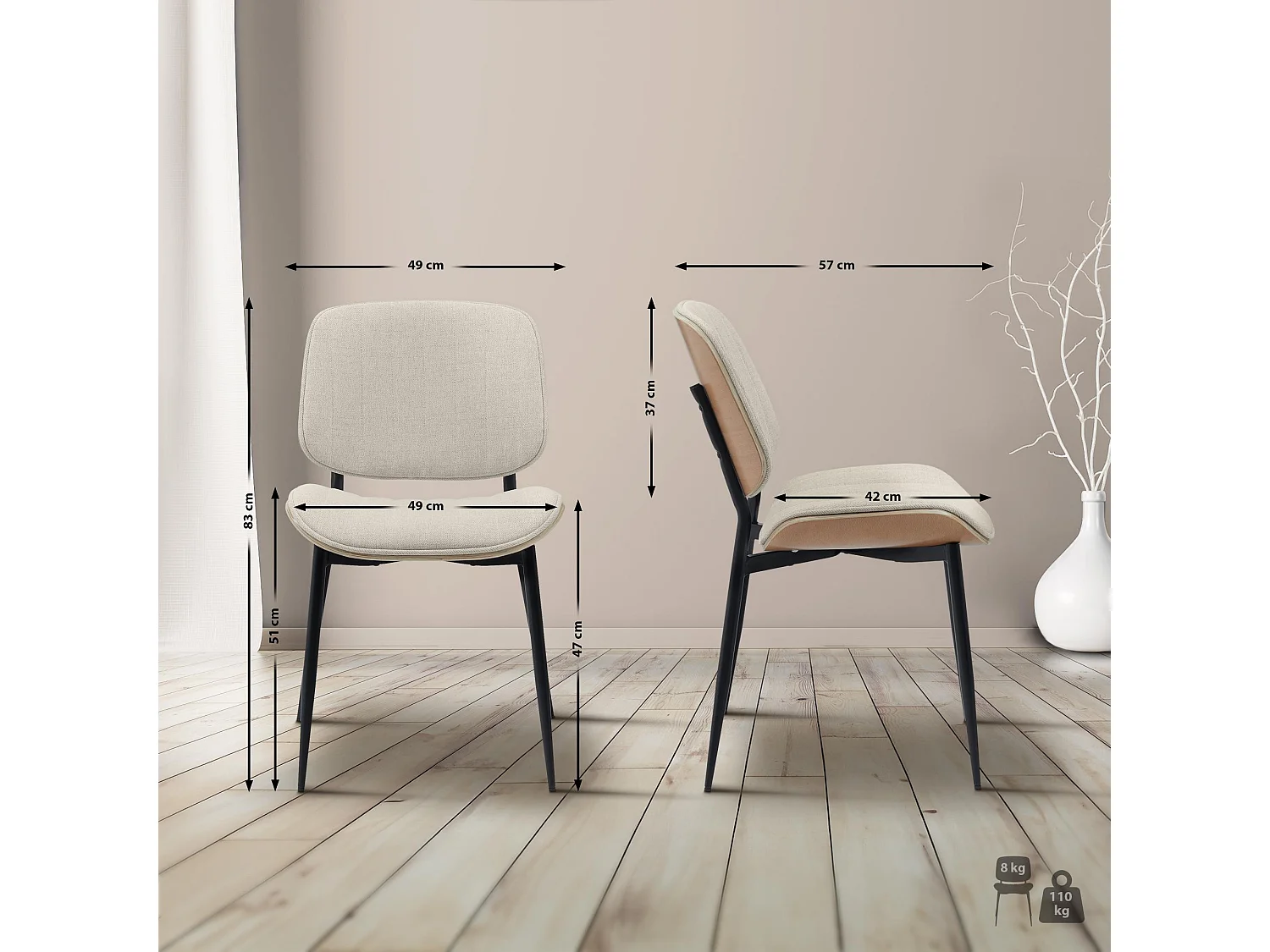 chaise salle à manger - Tissu - Nature / Crème - Tiffin