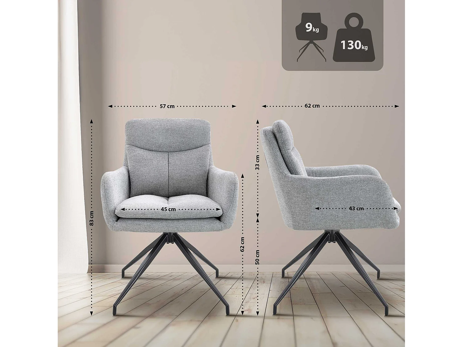 chaise salle à manger - Tissu - Gris clair - Somers