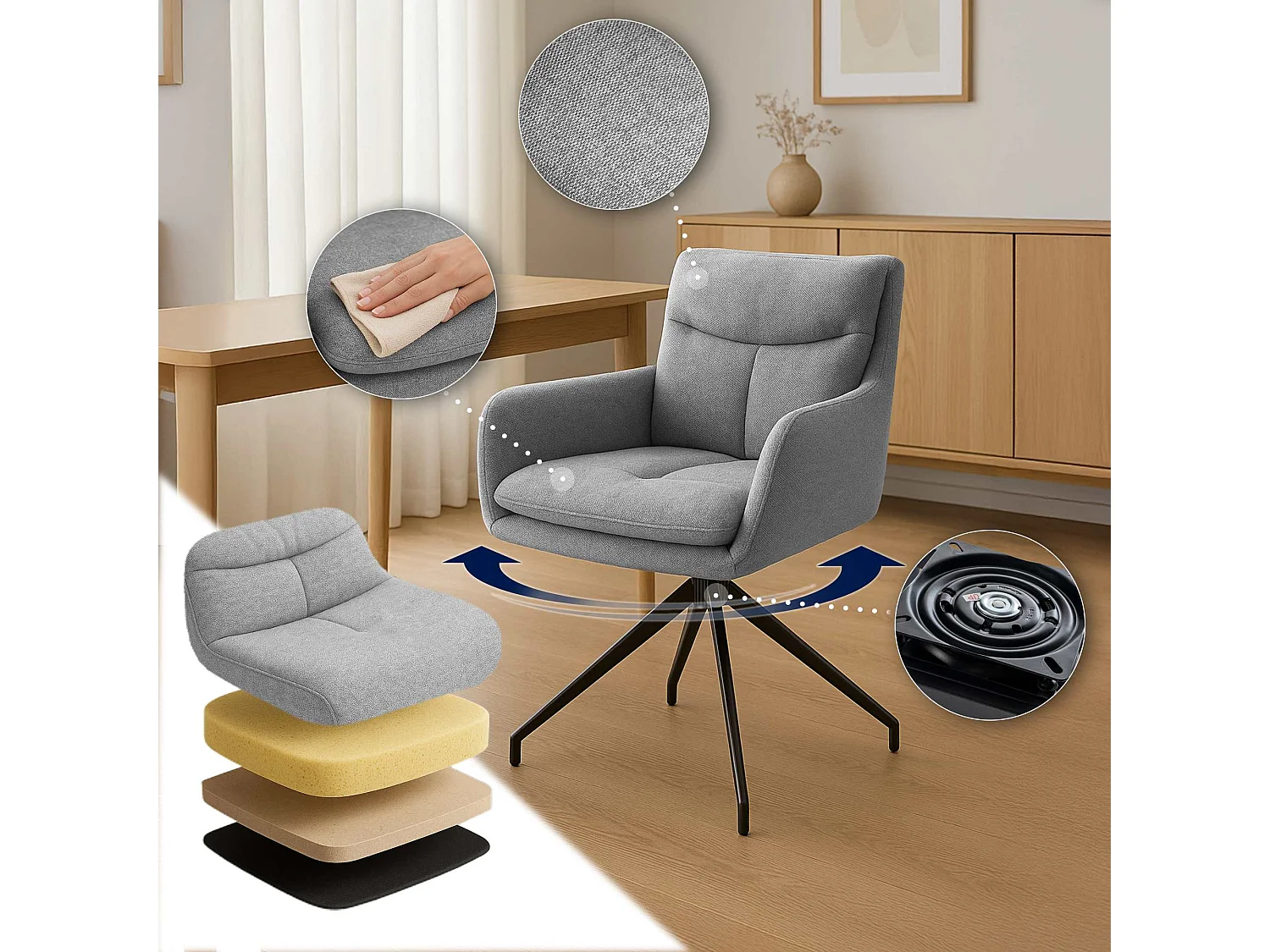 chaise salle à manger - Tissu - Gris clair - Somers