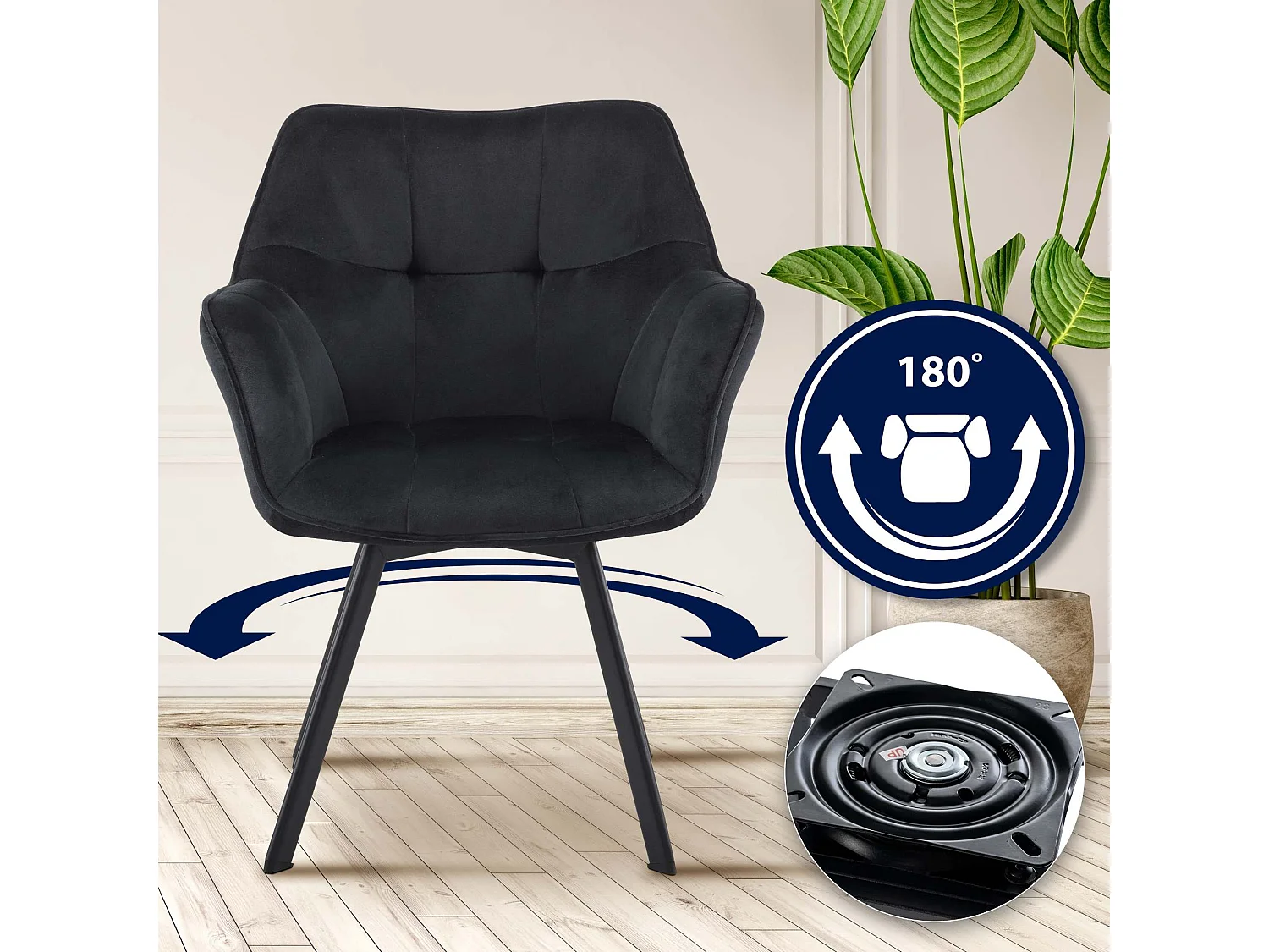 chaise salle à manger - Velours - Noir - Jordi