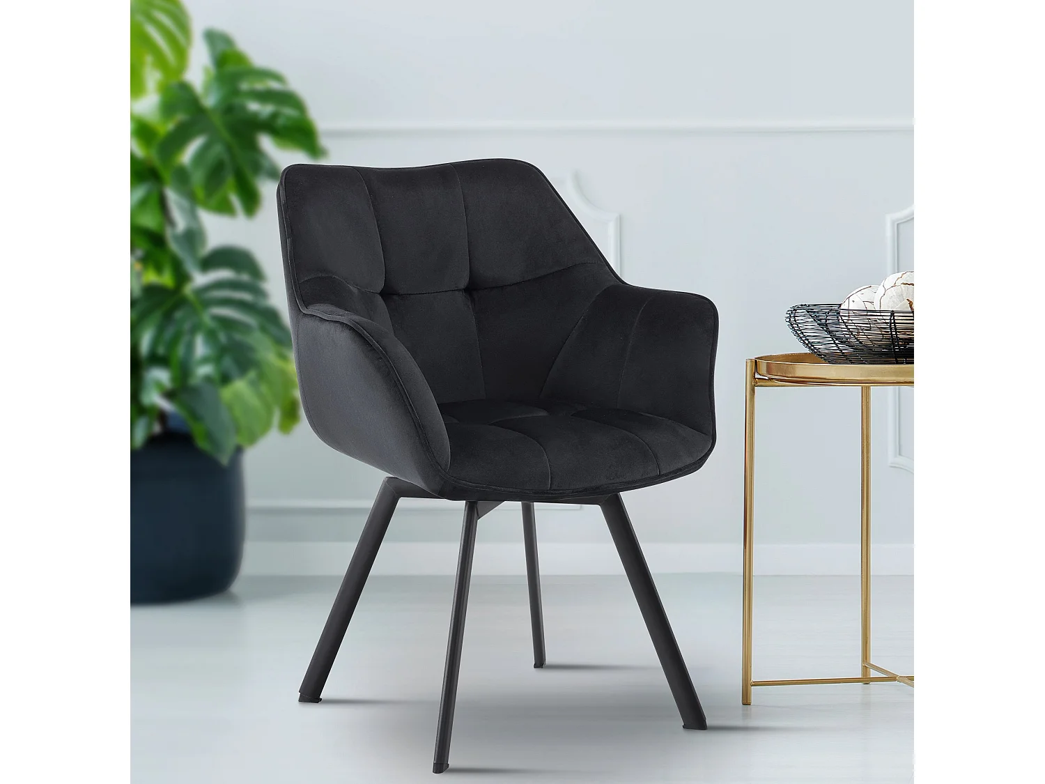 chaise salle à manger - Velours - Noir - Jordi