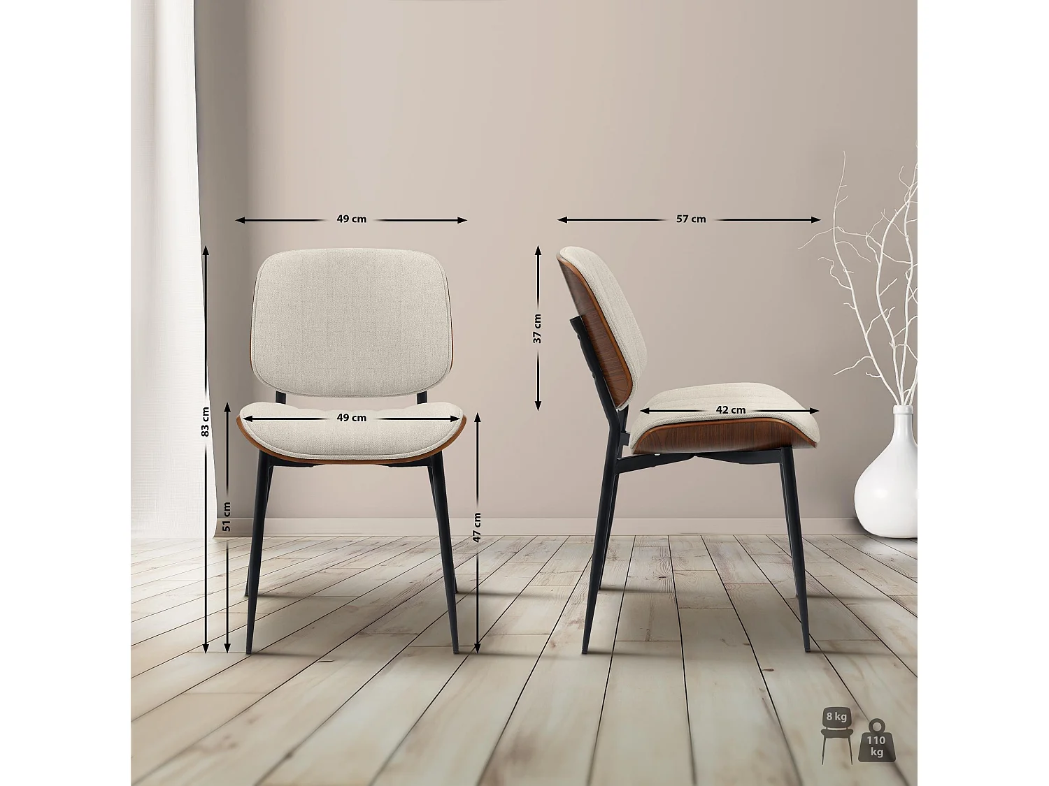 chaise salle à manger - Tissu - Noyer / Crème - Tiffin