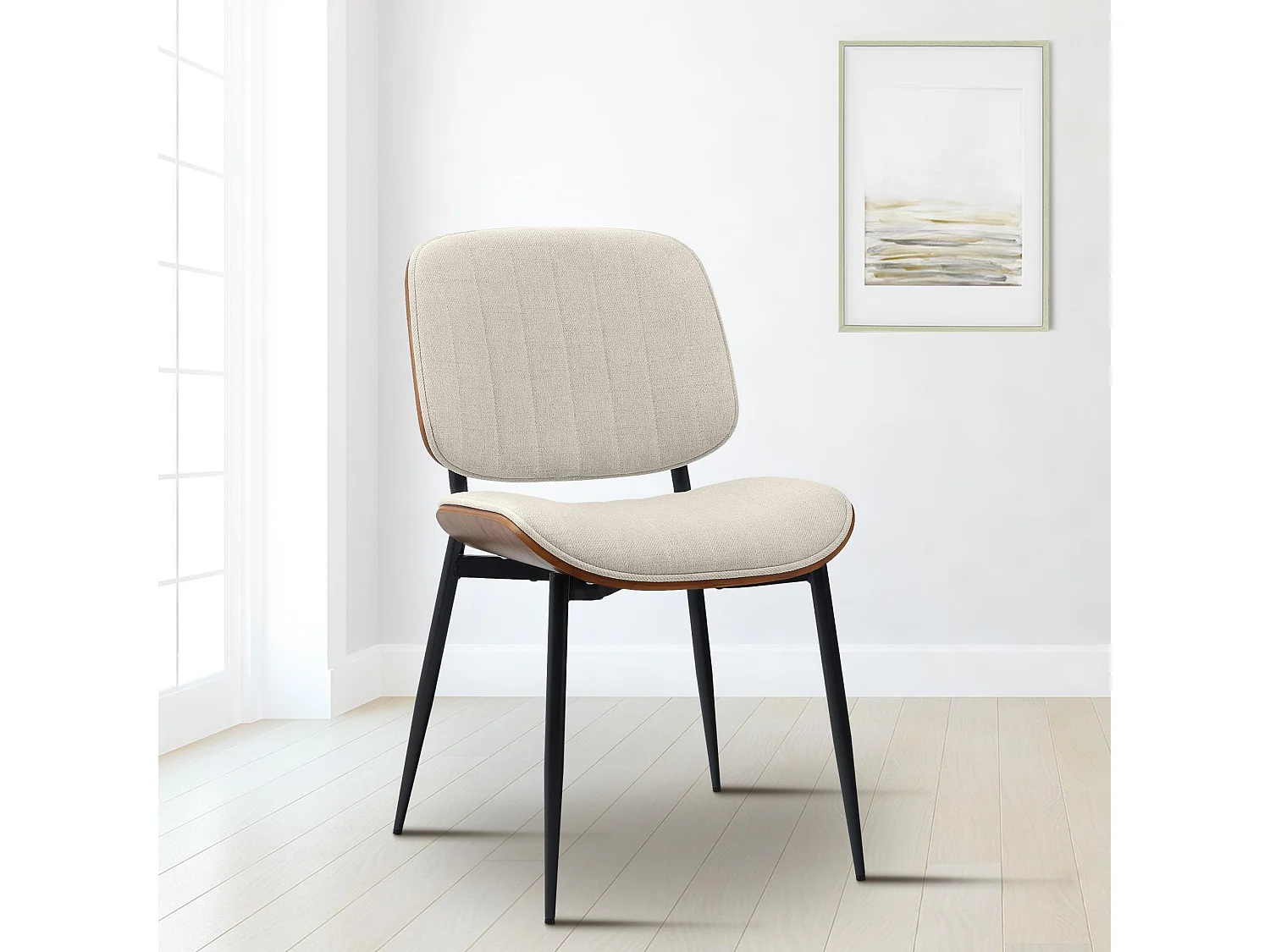 chaise salle à manger - Tissu - Noyer / Crème - Tiffin