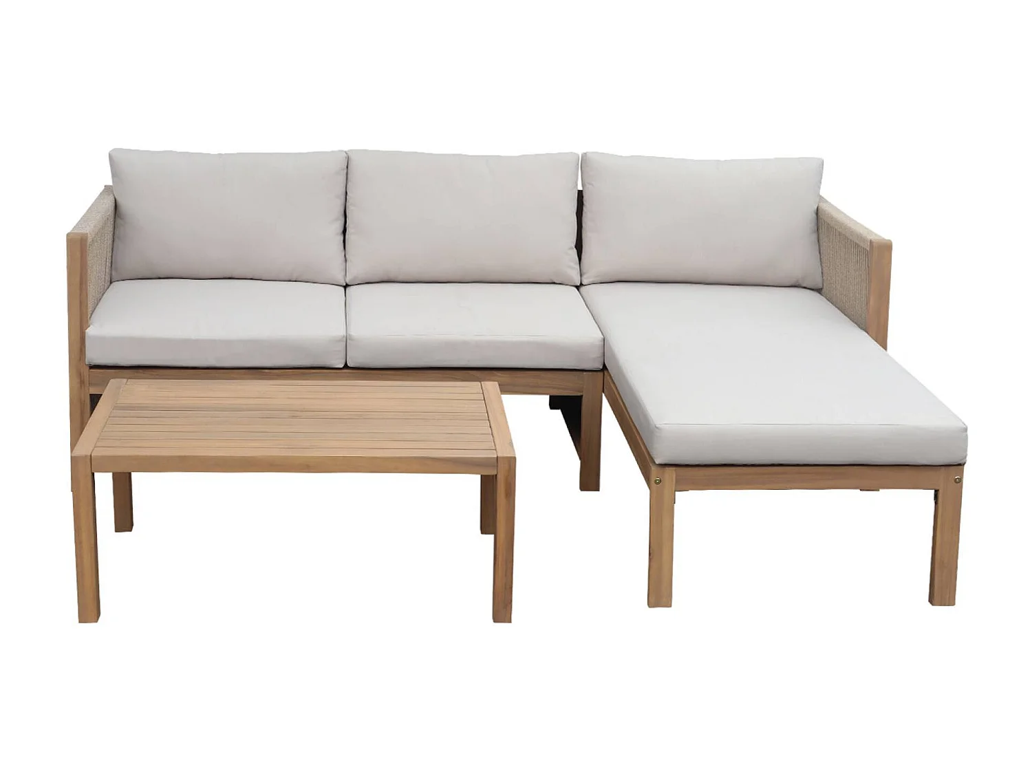 Set da giardino angolare in legno di acacia e corda per 4 persone,