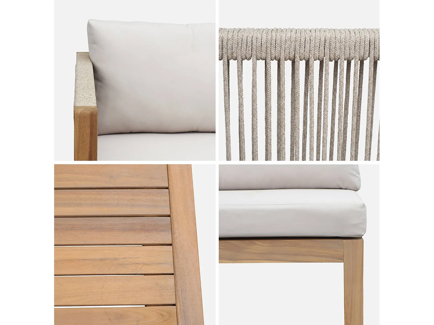 Set da giardino angolare in legno di acacia e corda per 4 persone,