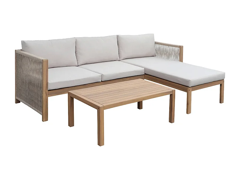 Set da giardino angolare in legno di acacia e corda per 4 persone,