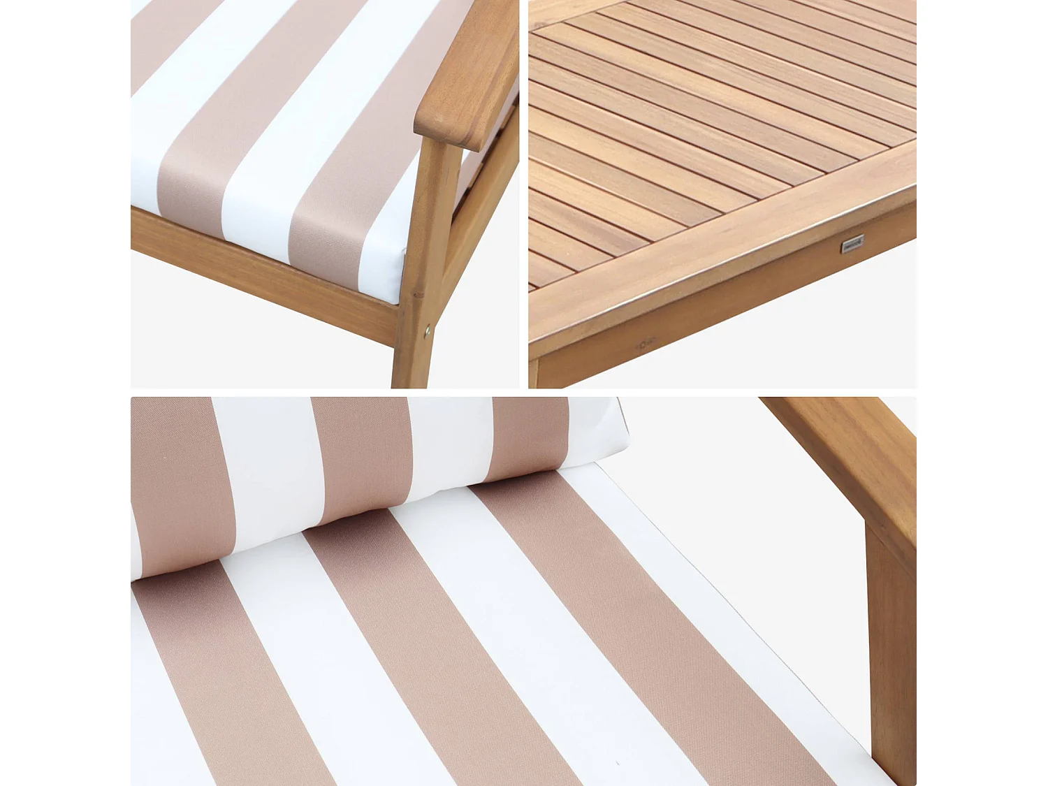 Salon de jardin en bois 4 places - Ushuaïa - Coussins beige. canapé. fauteuils et table basse en acacia. design