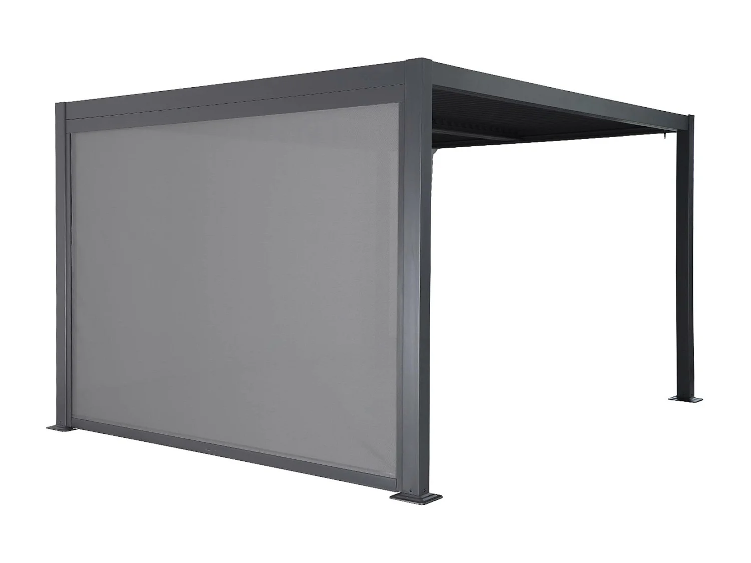 Pergola bioclimatica 3x3m in alluminio e acciaio + tenda 3m, antracite