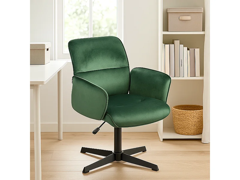 URBAN MEUBLE Fauteuil de bureau ergonomique pivotante avec accoudoirs en velours sapin vert