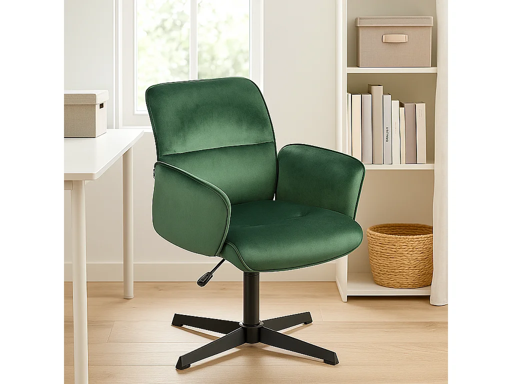 URBAN MEUBLE Fauteuil de bureau ergonomique pivotante avec accoudoirs en velours sapin vert