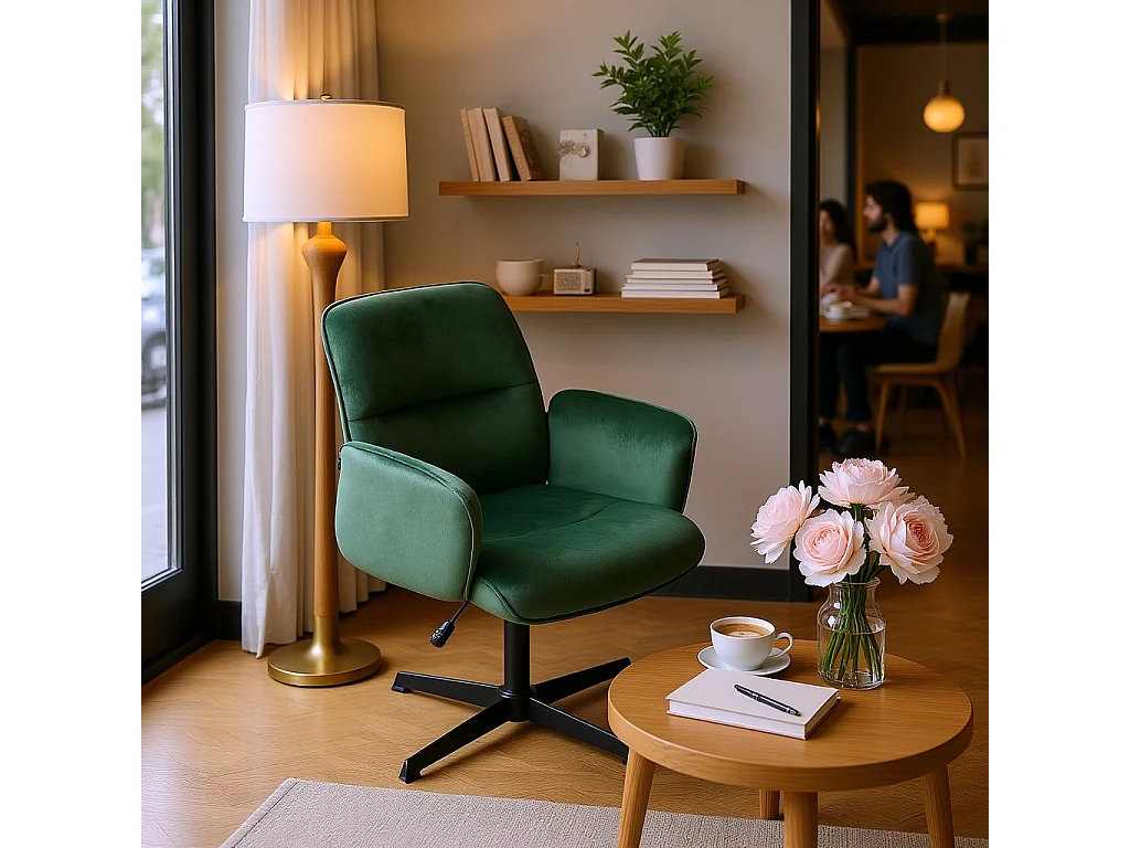 URBAN MEUBLE Fauteuil de bureau ergonomique pivotante avec accoudoirs en velours sapin vert