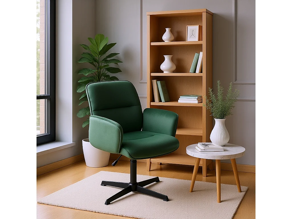URBAN MEUBLE Fauteuil de bureau ergonomique pivotante avec accoudoirs en velours sapin vert
