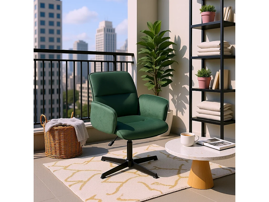 URBAN MEUBLE Fauteuil de bureau ergonomique pivotante avec accoudoirs en velours sapin vert