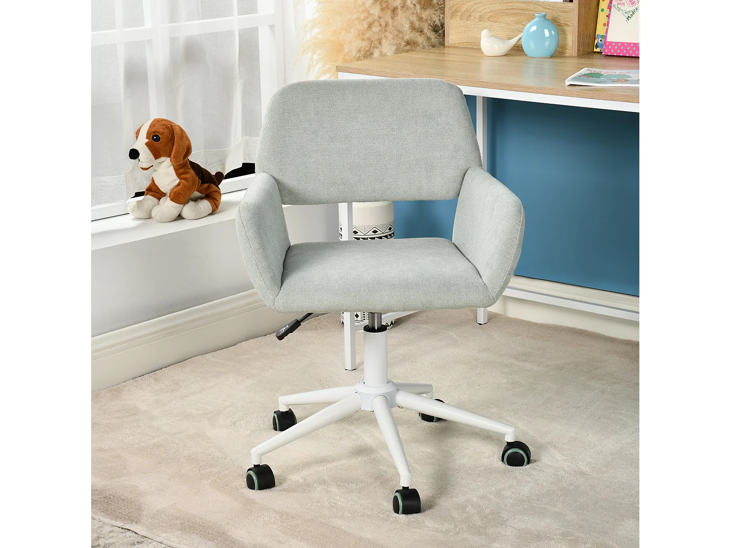 URBAN MEUBLE Chaise de bureau tissu vert pâle, réglable en hauteur, rotation à 360°