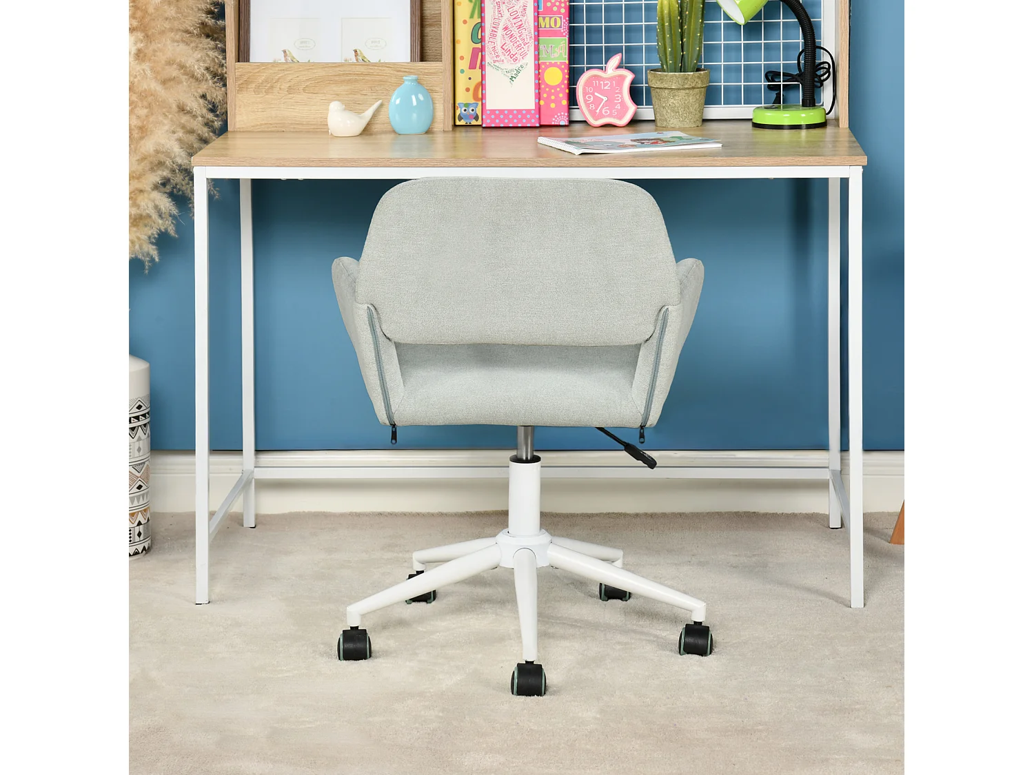 URBAN MEUBLE Chaise de bureau tissu vert pâle, réglable en hauteur, rotation à 360°