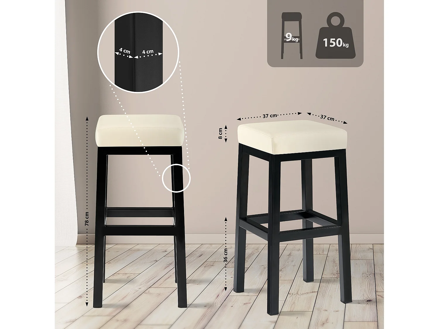 Barhocker - Kunstleder - creme - Taylor B80