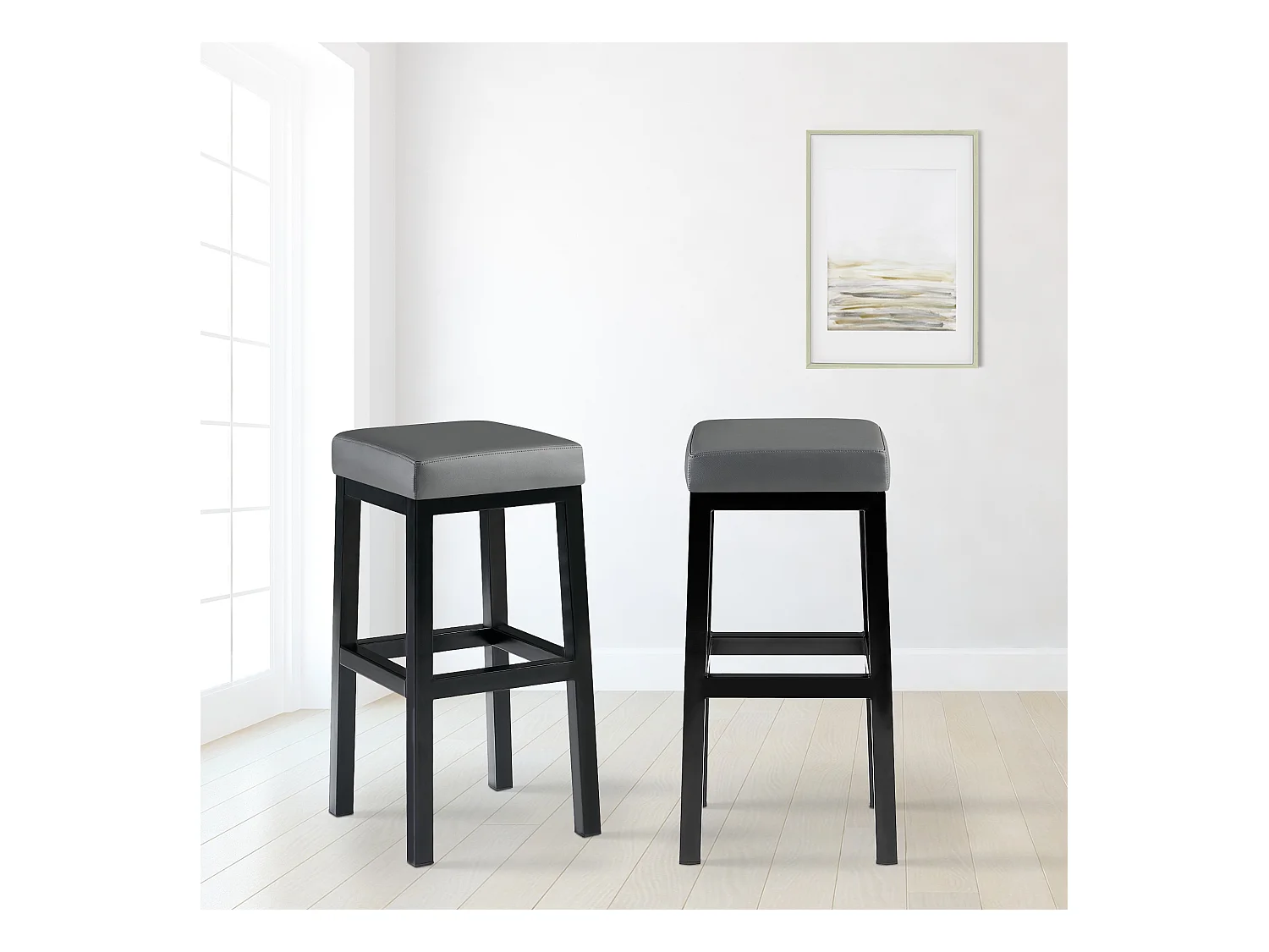 Tabouret de bar - Similicuir - Gris - Taylor B80