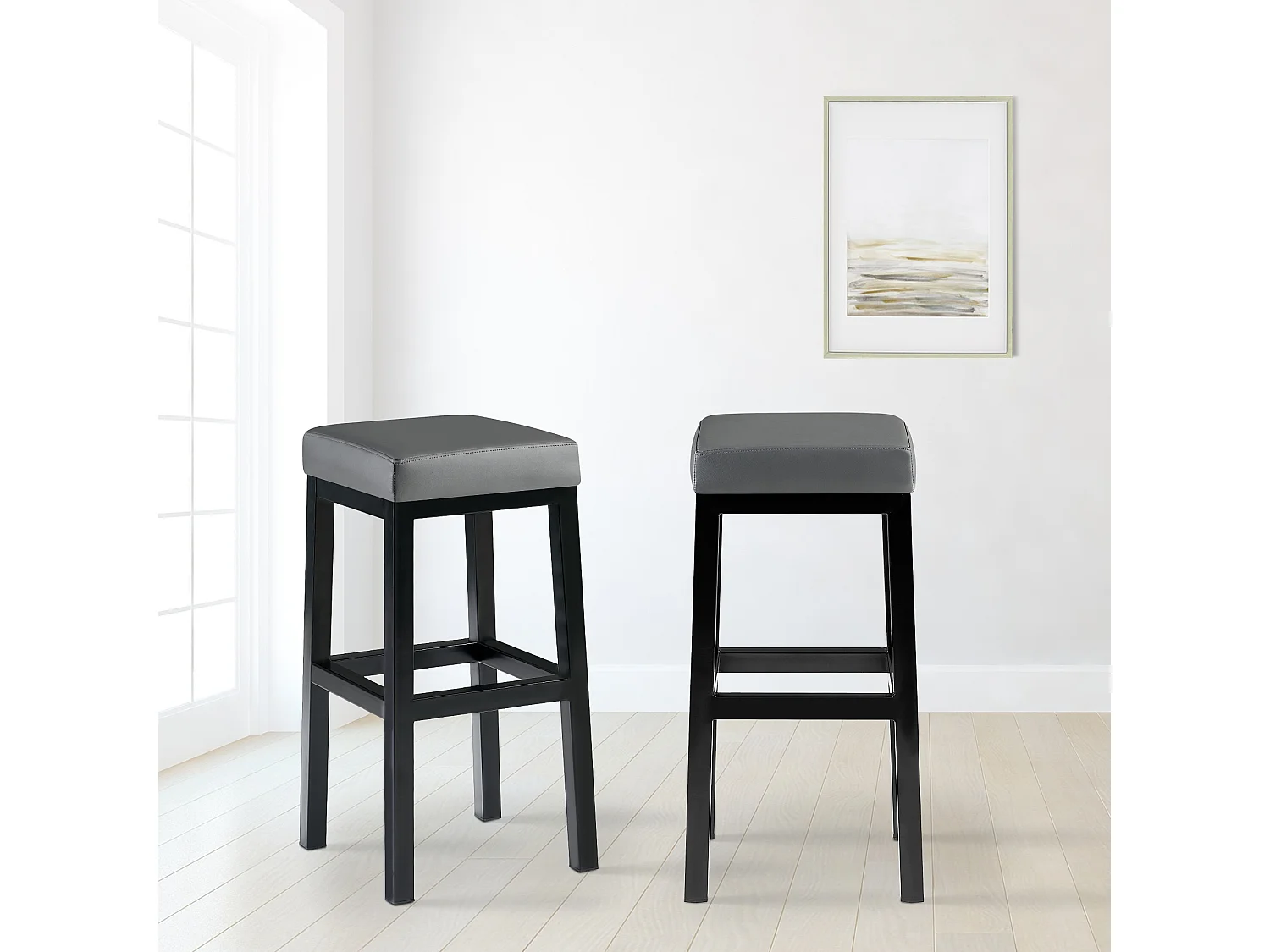 Tabouret de bar - Similicuir - Gris - Taylor B80