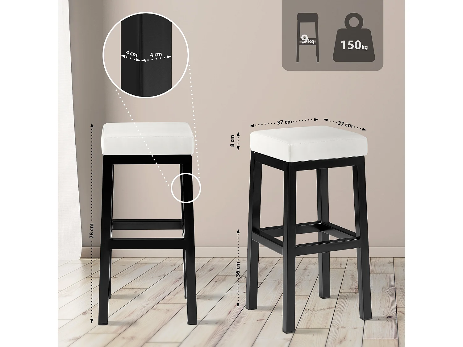 Barhocker - Kunstleder - weiß - Taylor B80