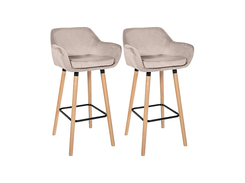 Lot de 2  Tabouret de bar - Velours - Crème - Grant