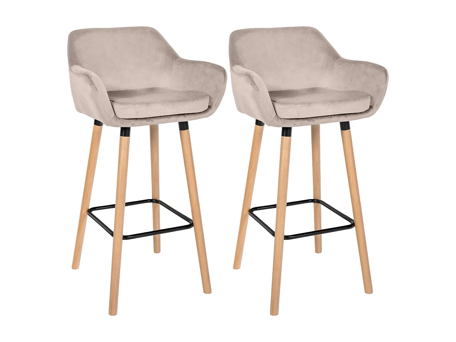 Lot de 2  Tabouret de bar - Velours - Crème - Grant