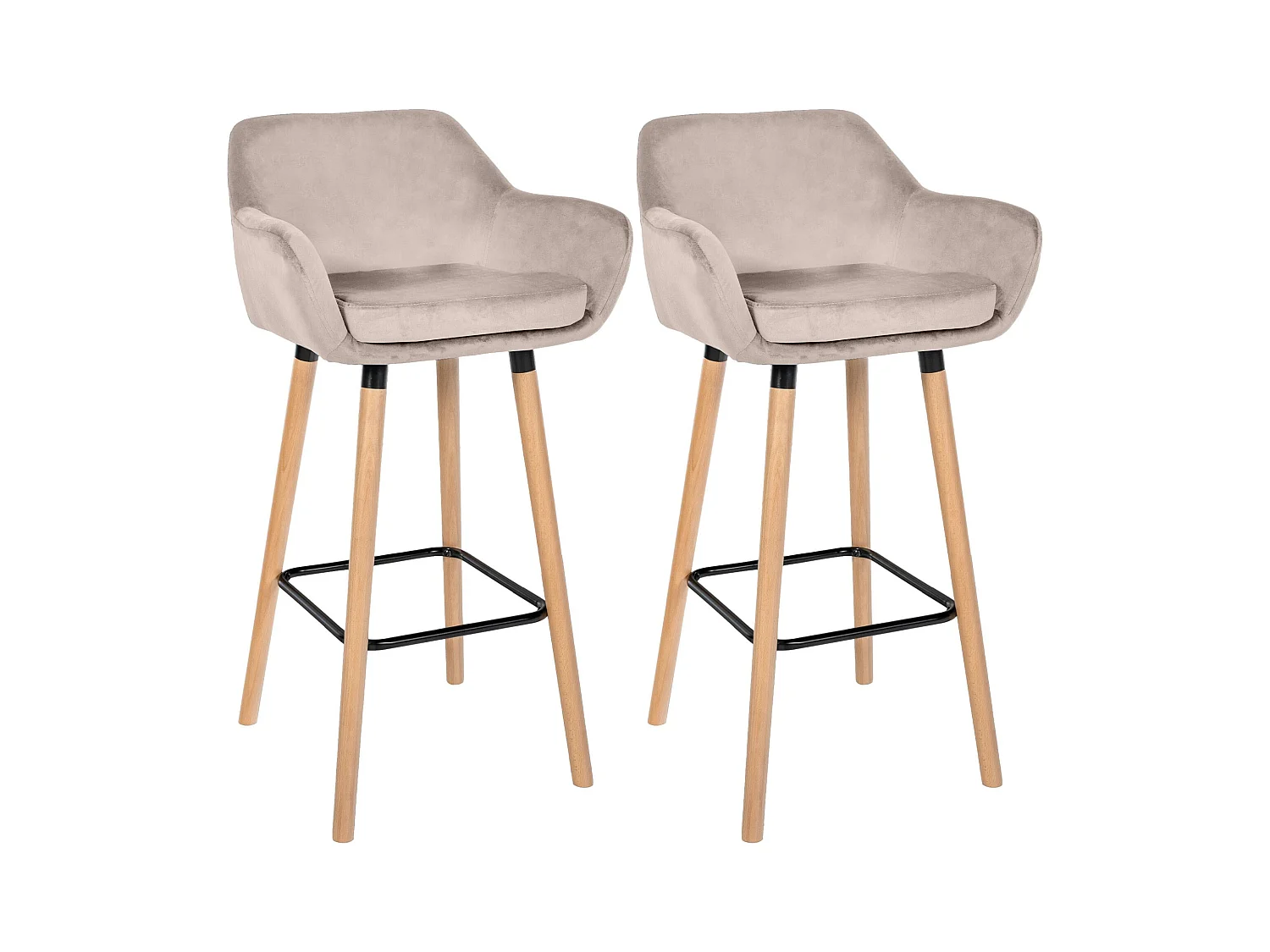 Lot de 2  Tabouret de bar - Velours - Crème - Grant