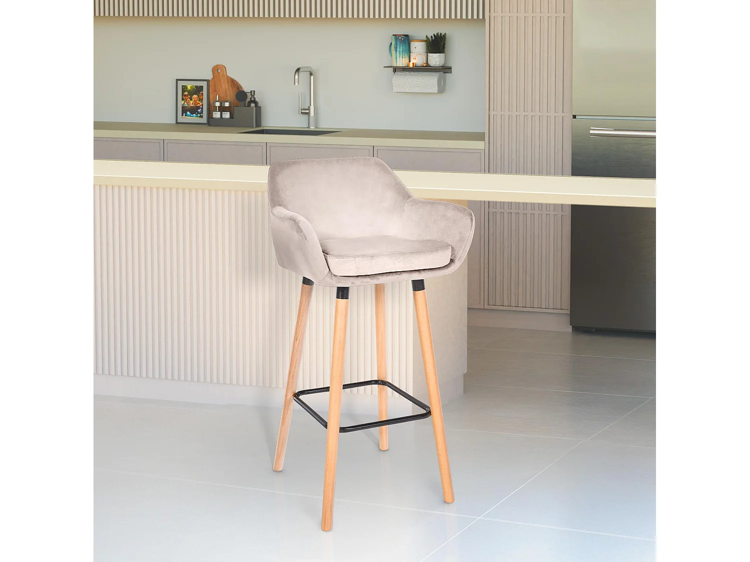 Lot de 2  Tabouret de bar - Velours - Crème - Grant