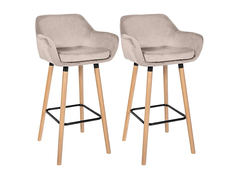 Lot de 2  Tabouret de bar - Velours - Crème - Grant