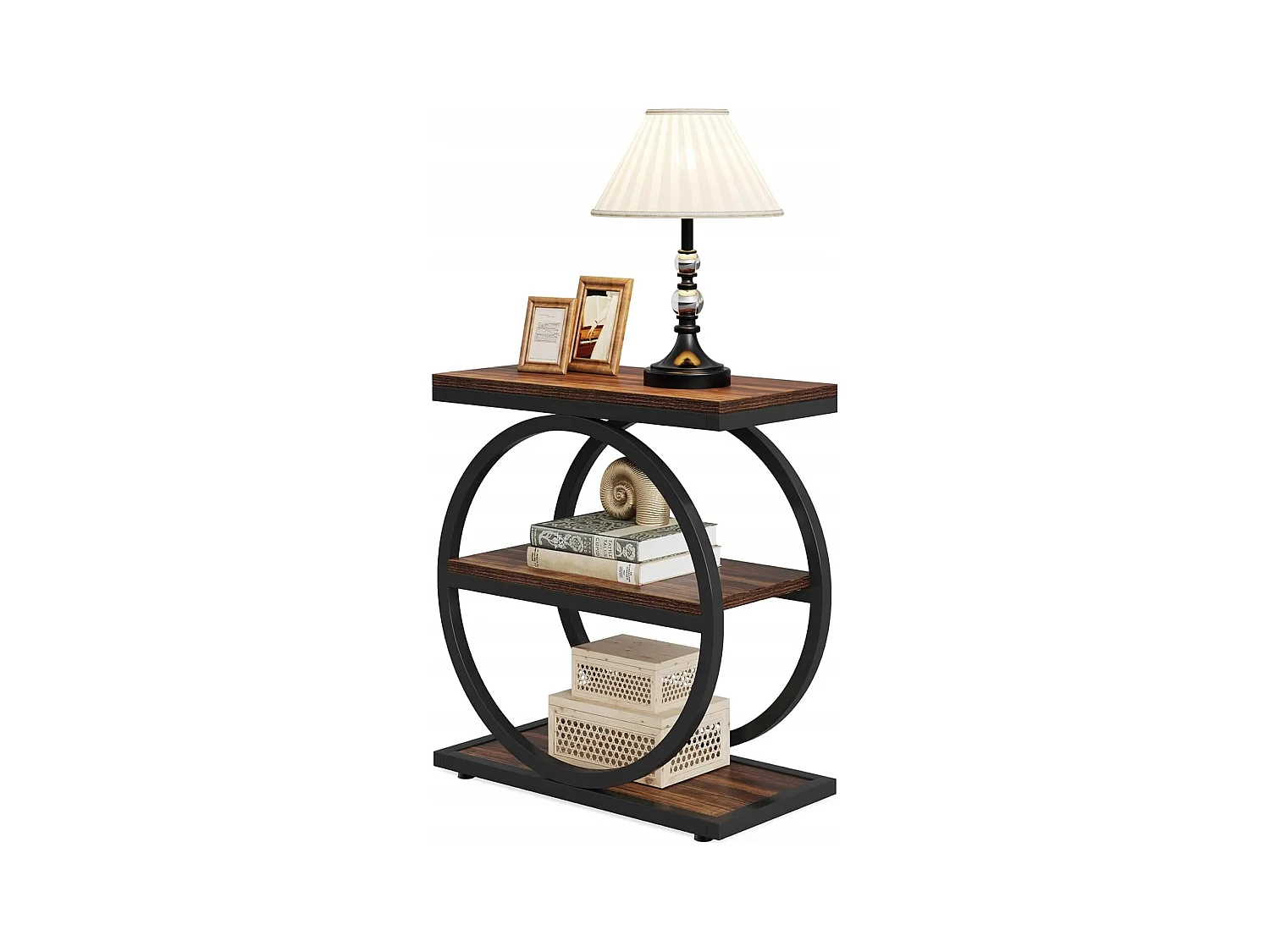 Table d'appoint étroite à 3 Niveaux, Table de Salon en Bois avec Cadre en métal Noir, Table Basse Industrielle pour canapé