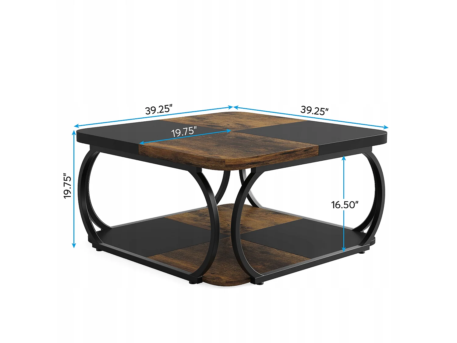Table Basse Carrée pour Salon, 100 x 100 x 50 cm, Table Basse en Bois, Industriel Table Basse pour Salon, Marron Rustique & Noir