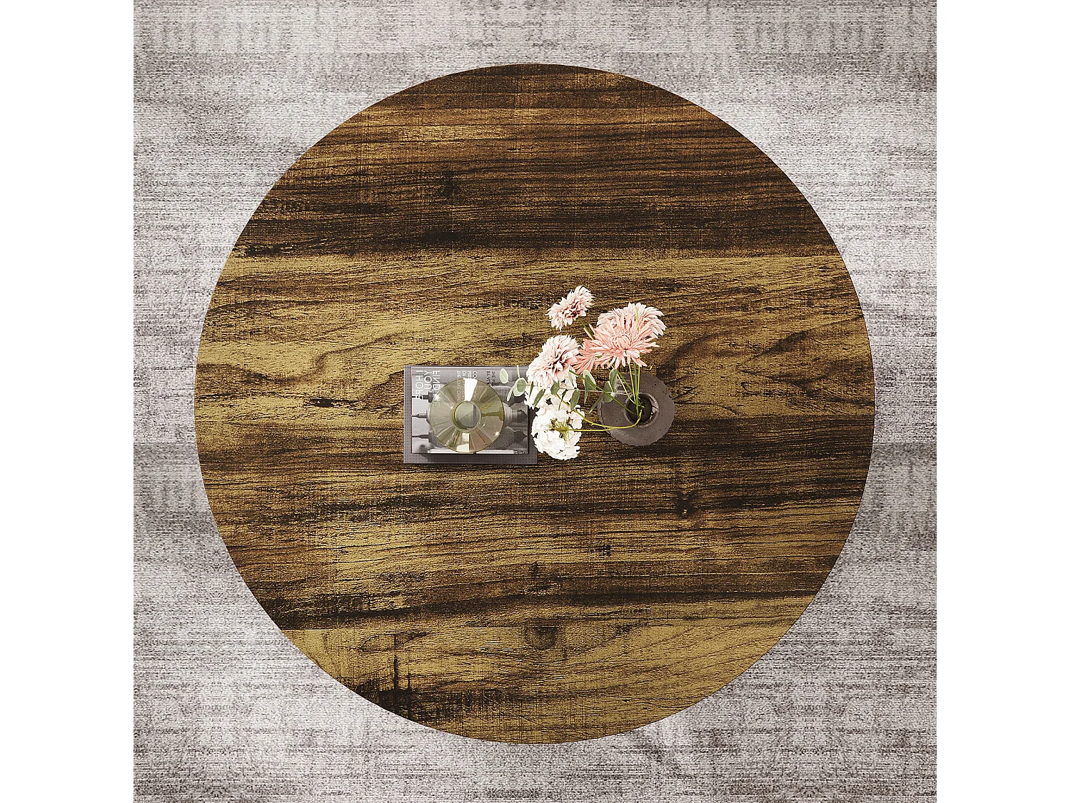 Table basse ronde industrielle à 2 niveaux avec étagères de rangement, table centrale moderne en bois de 80 cm