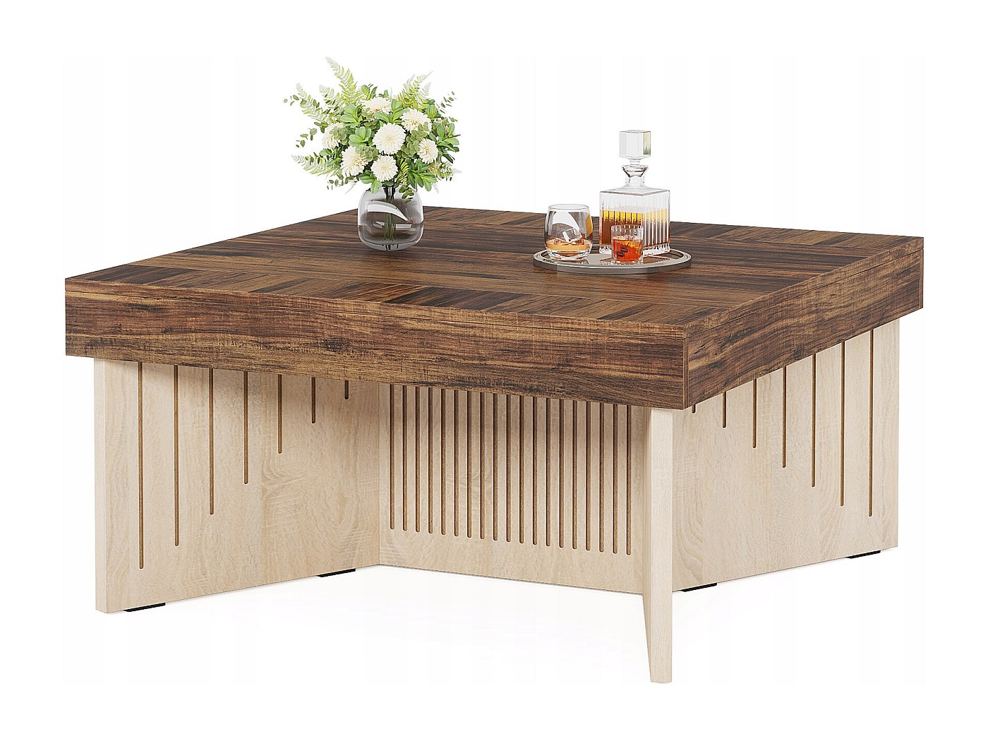 Table Basse Carrée Tribesigns - Design Industriel Rustique - Plateau Bois 90x90x50 Cm