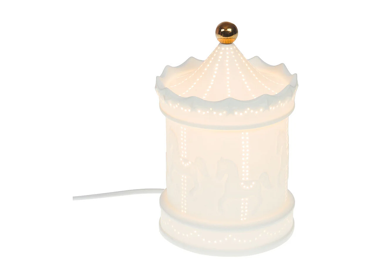 Lampe Carrousel  blanche en porcelaine 21 cm
