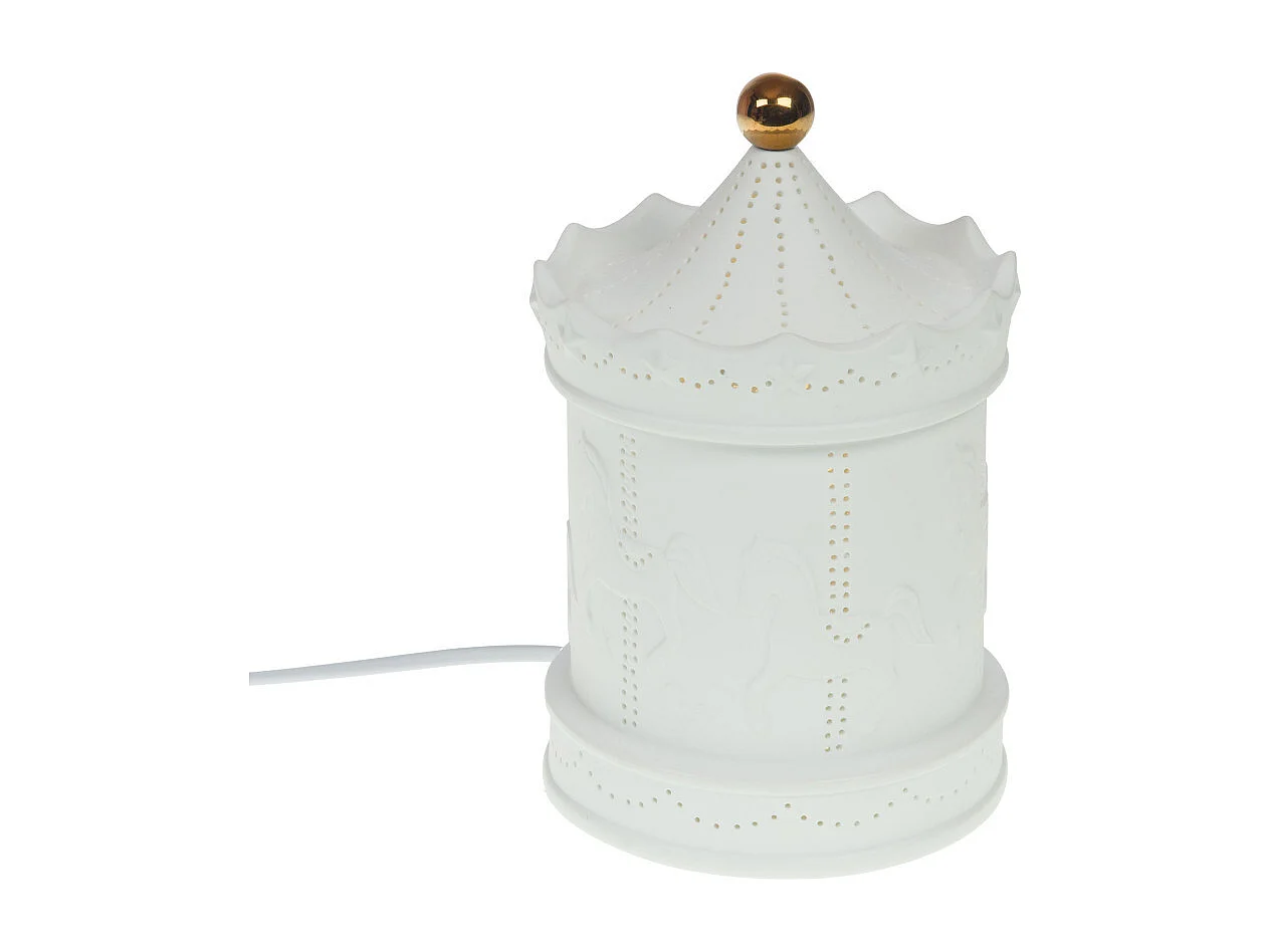 Lampe Carrousel  blanche en porcelaine 21 cm
