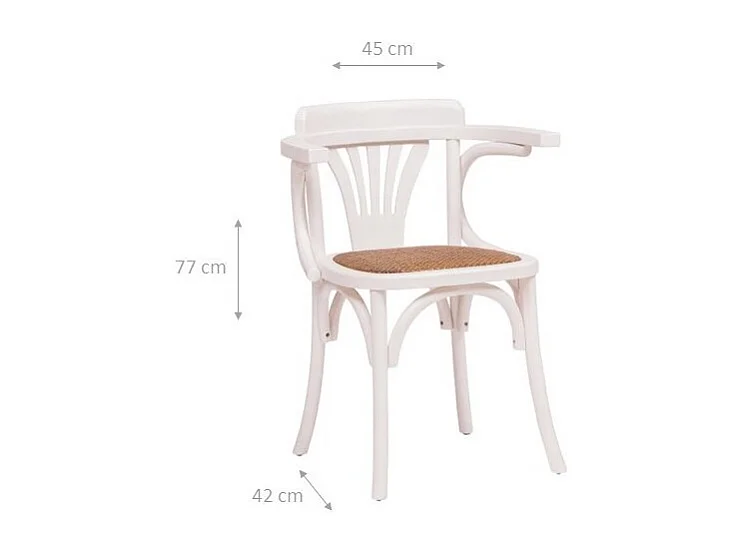 BISCOTTINI - Chaise Harmonie - Bois de frêne massif finition blanche et assise en rotin - bistrot - jardin - Chaise de cuisine - 45x42x77 cm