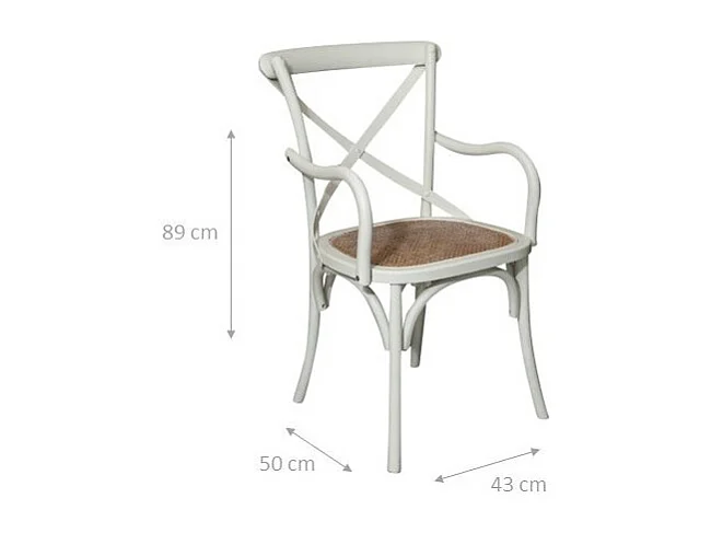 Fauteuil BISCOTTINI – Bois massif avec finition blanche et assise en rotin viennois vintage – Parfait pour Bistro, Salle à Manger et Salon – 50 x 43 x 89 cm