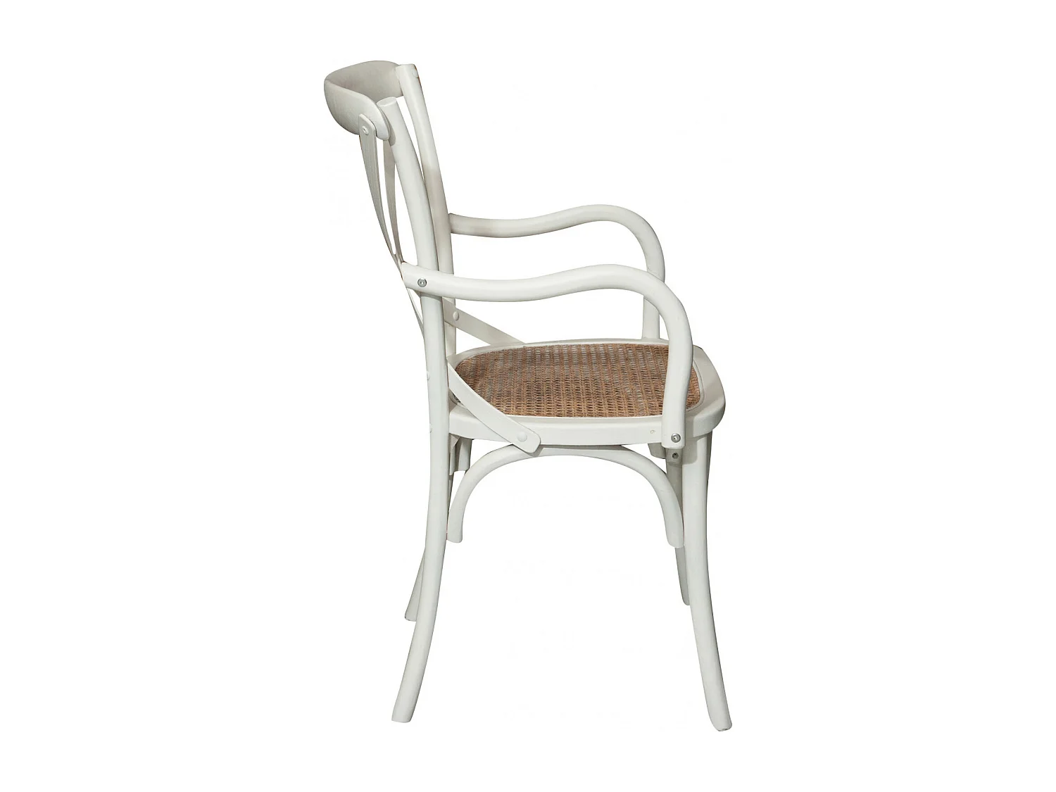 Fauteuil BISCOTTINI – Bois massif avec finition blanche et assise en rotin viennois vintage – Parfait pour Bistro, Salle à Manger et Salon – 50 x 43 x 89 cm