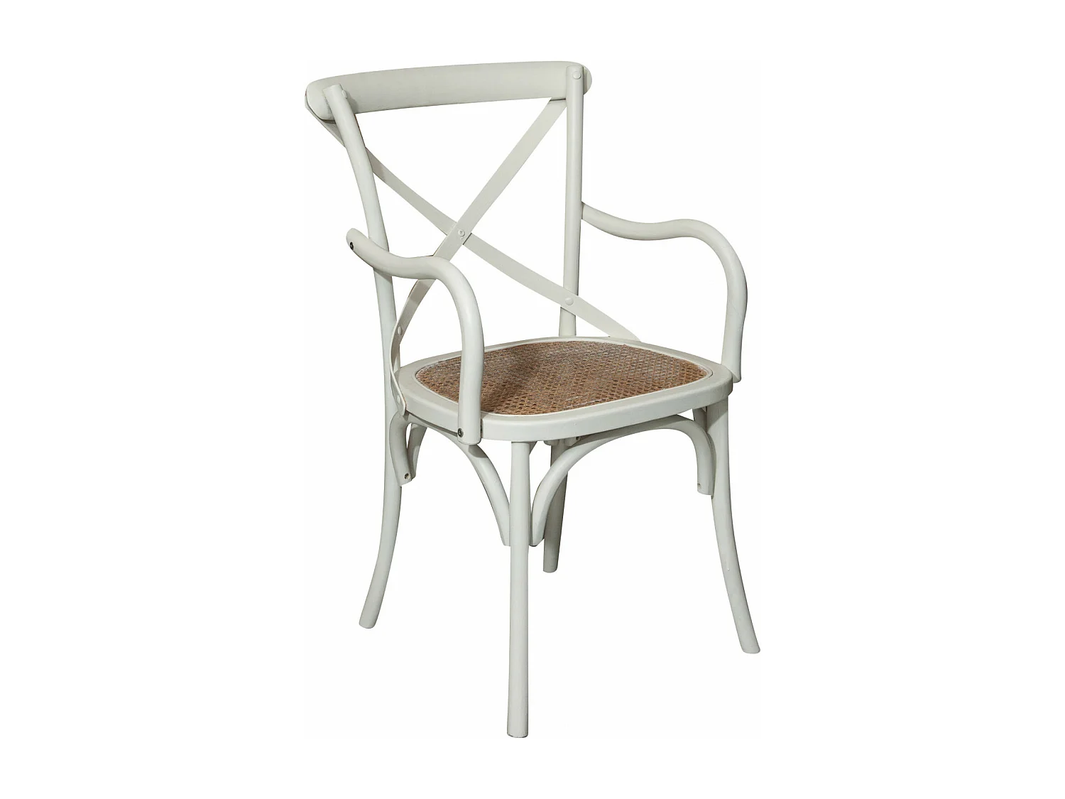 Fauteuil BISCOTTINI – Bois massif avec finition blanche et assise en rotin viennois vintage – Parfait pour Bistro, Salle à Manger et Salon – 50 x 43 x 89 cm