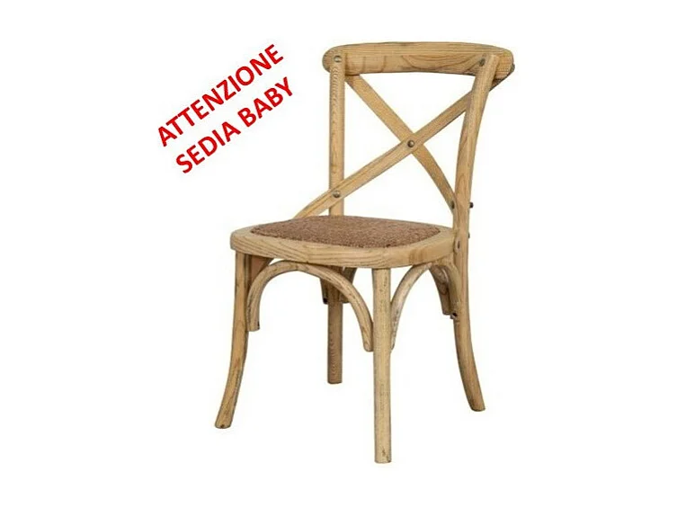 BISCOTTINI - Chaise bébé - Bois massif avec assise en rotin tressé vintage - Chaise de bistrot - Chaise de jardin - Chaise de cuisine - 36x42x65 cm