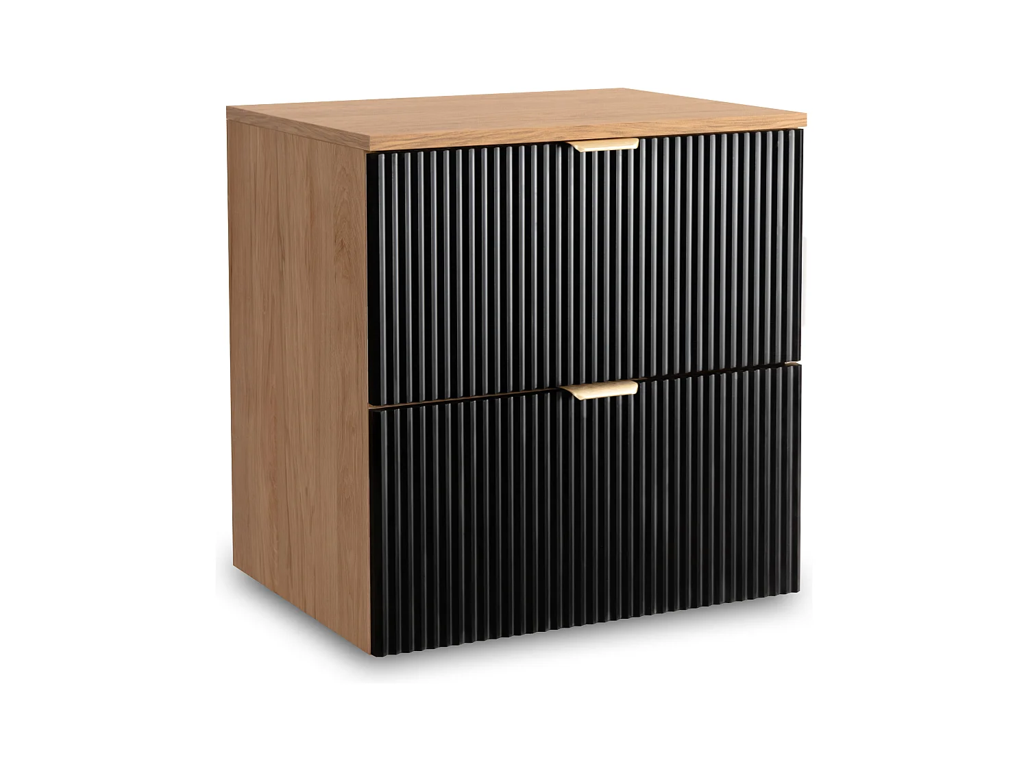 Meuble lavabo WENA, façades cannelées, Willy, 60x60x47 cm, Noir/Noyer