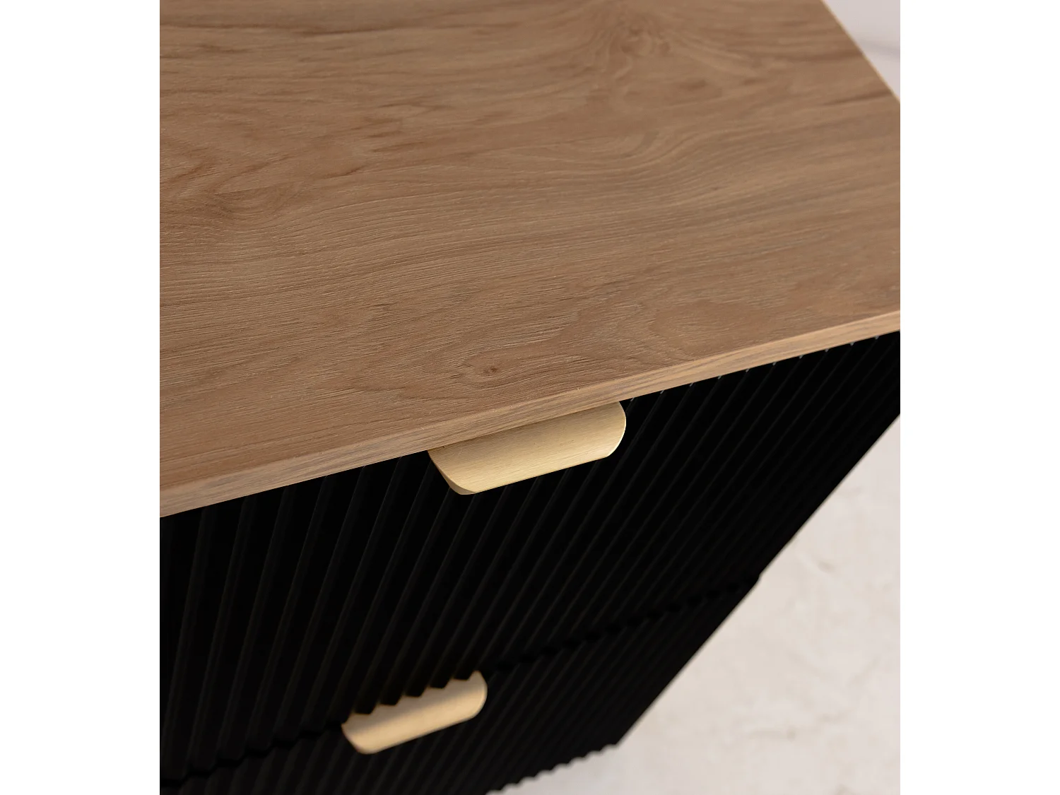 Meuble lavabo WENA, façades cannelées, Willy, 60x60x47 cm, Noir/Noyer