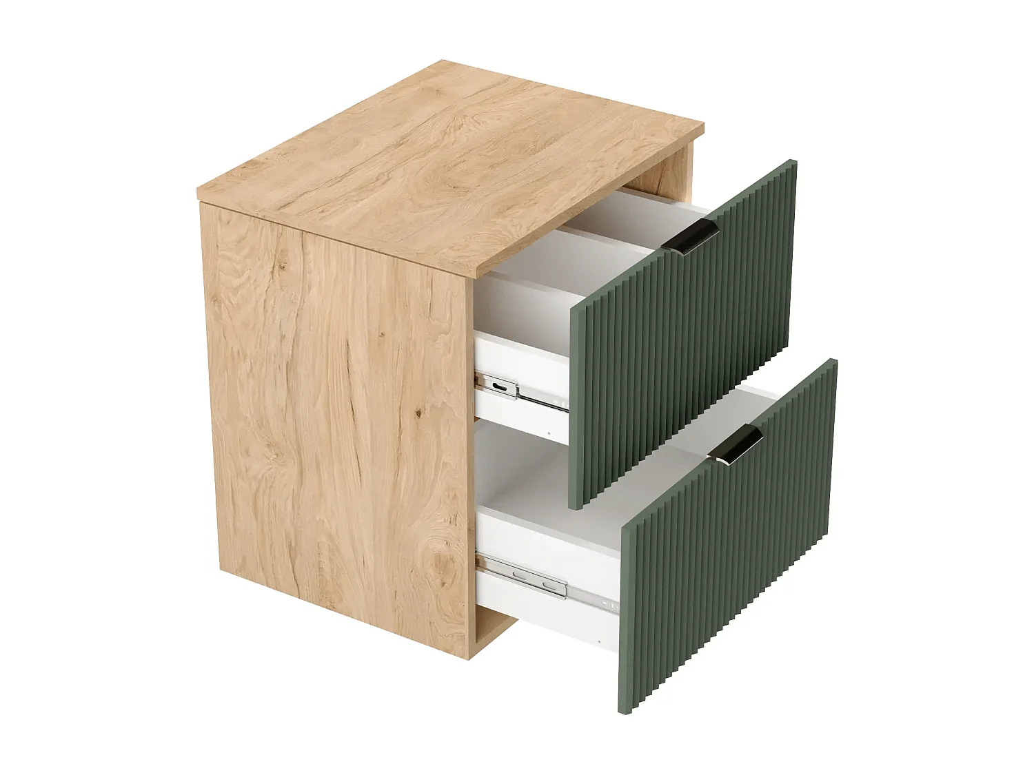 Waschtischunterschrank WENA, mit Regal, geriffelte Fronten, Willy, 140x60x47 cm, Grün/Walnuss