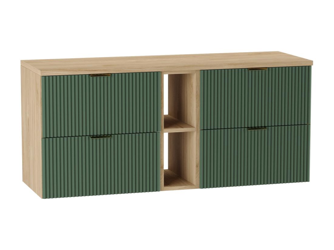 vente unique Meuble lavabo WENA avec étagère façades cannelées Willy 140x60x47 cm Vert/Noyer