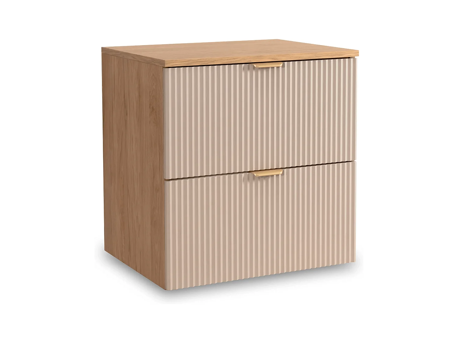 Szafka pod umywalkę WENA, z regałem, ryflowane fronty, Willy, 140x60x47 cm, Kaszmir/Orzech