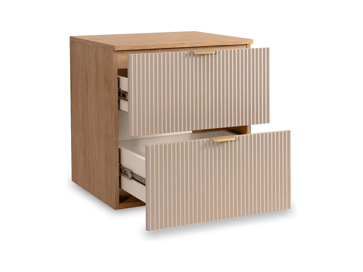 Szafka pod umywalkę WENA, z regałem, ryflowane fronty, Willy, 140x60x47 cm, Kaszmir/Orzech