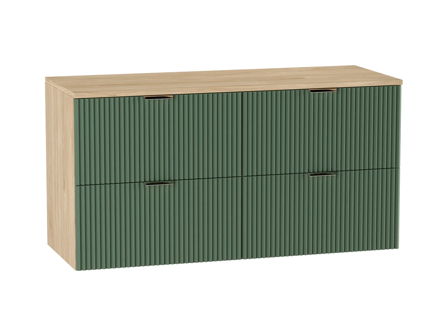 Meuble lavabo WENA, façades cannelées, Willy, 120x60x47 cm, Vert/Noyer