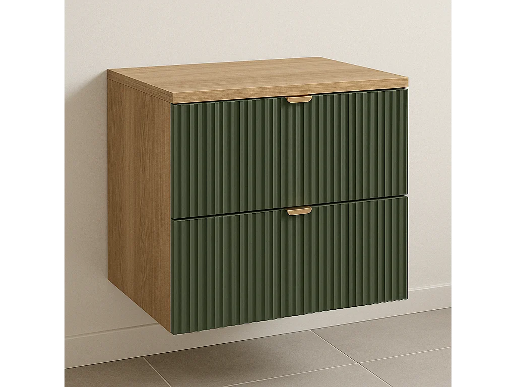 Mobile da bagno per lavabo WENA, frontali scanalati, Willy, 120x60x47 cm, Verde/Noce