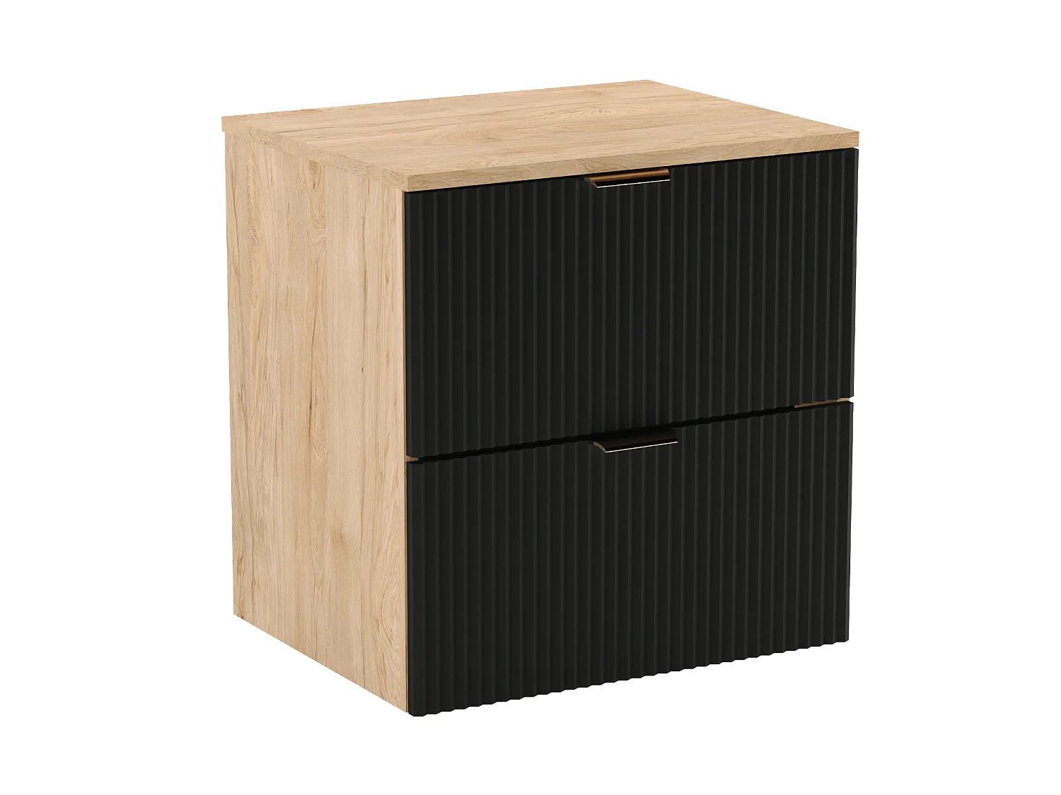 Waschtischunterschrank WENA, mit Regal, geriffelte Fronten, Willy, 140x60x47 cm, Schwarz/Walnuss