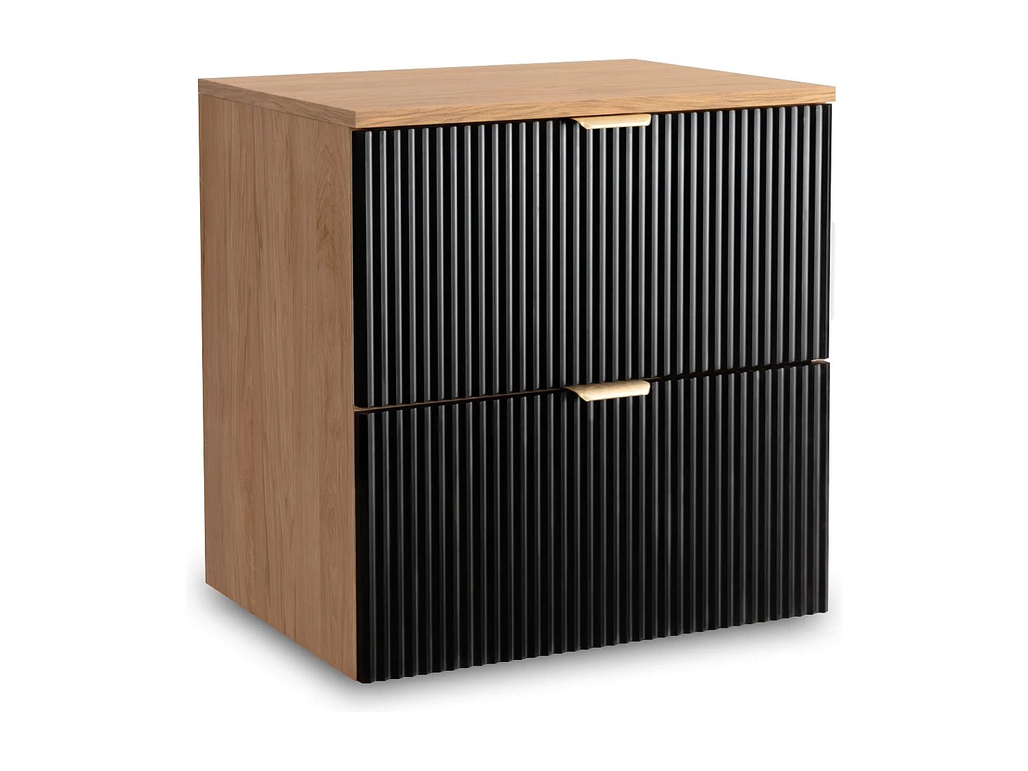 Meuble lavabo WENA, avec étagère, façades cannelées, Willy, 140x60x47 cm, Noir/Noyer